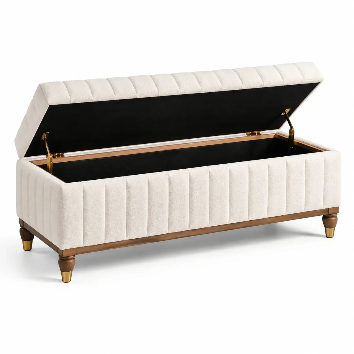 Banco con almacenamiento de madera y tejido de poliéster, beige, 120x45x50 cm