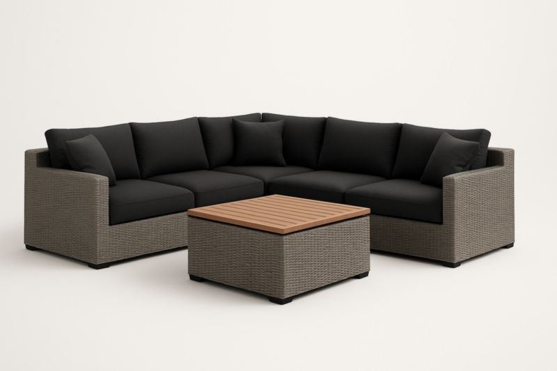Conjunto de sofá de exterior de resina trenzada con mesa de madera
