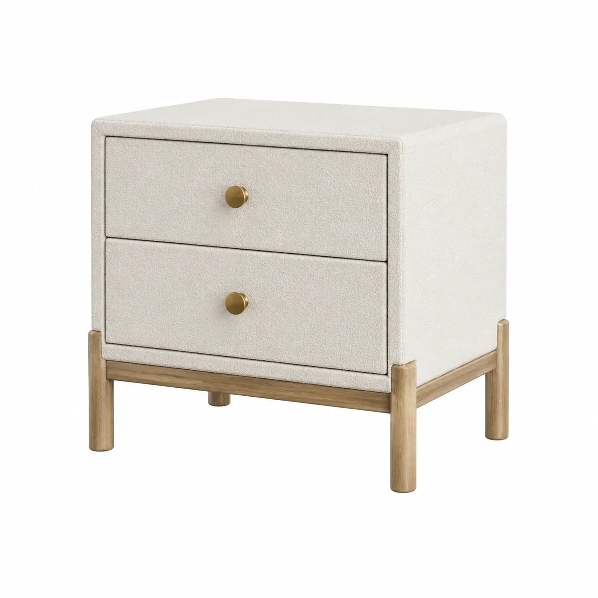 Mesita de noche de tela y madera de roble 40x30x50 cm beige