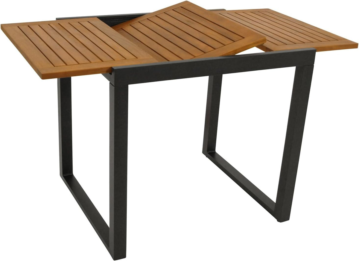Mesa de jardín/balcón extensible DEGAMO RIVELLO 80/120x70 cm, aluminio antracita + madera de acacia aceitada, exterior, con certificación FSC®