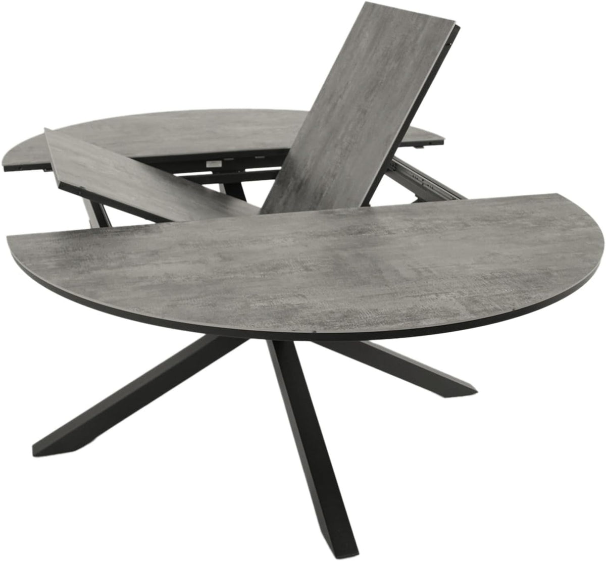 Mesa de jardín extensible DEGAMO Lyon, 140 cm redonda, extensible a 200 cm, aluminio antracita + ECP con aspecto de cerámica gris claro, para exteriores