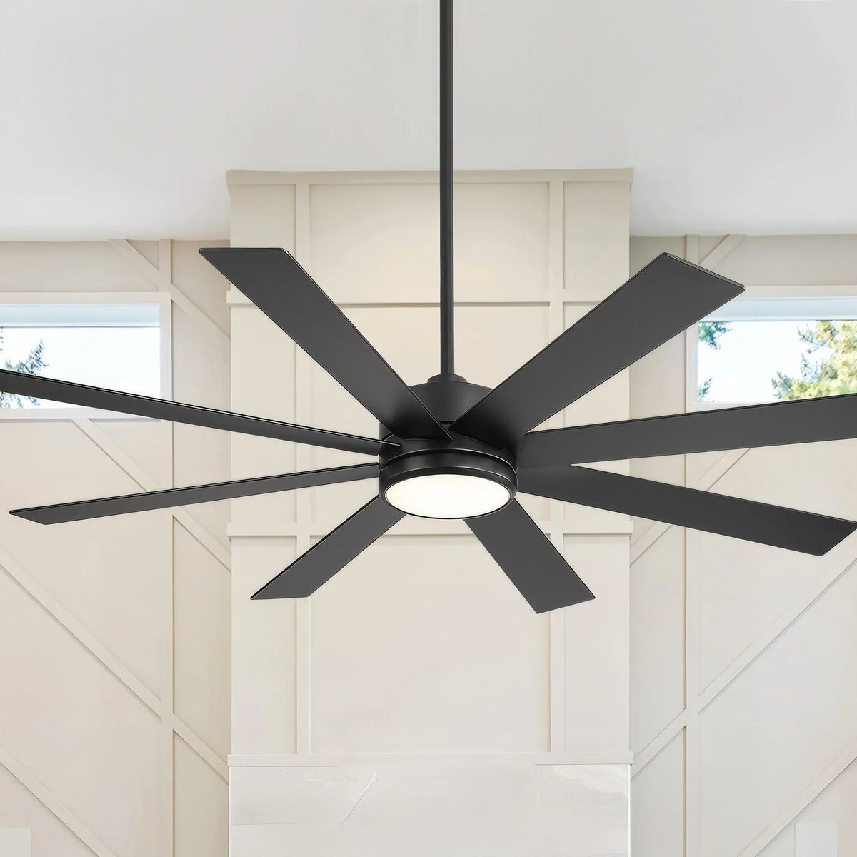 Ventilador de techo negro de 65 pulgadas y 8 aspas con luz y control remoto