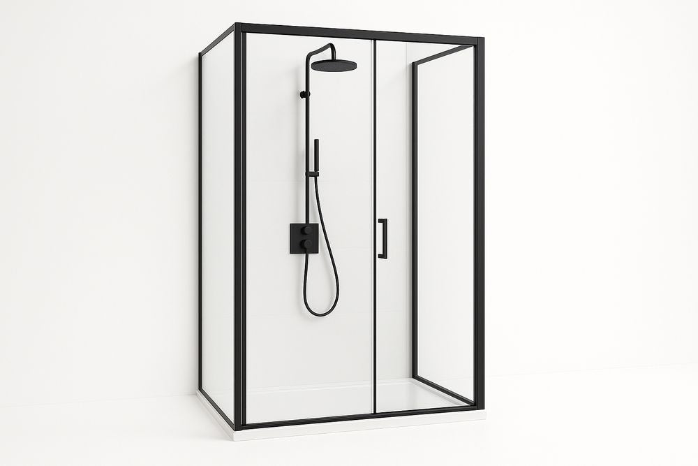 Cabina de ducha de vidrio templado negro 90x90x210 cm