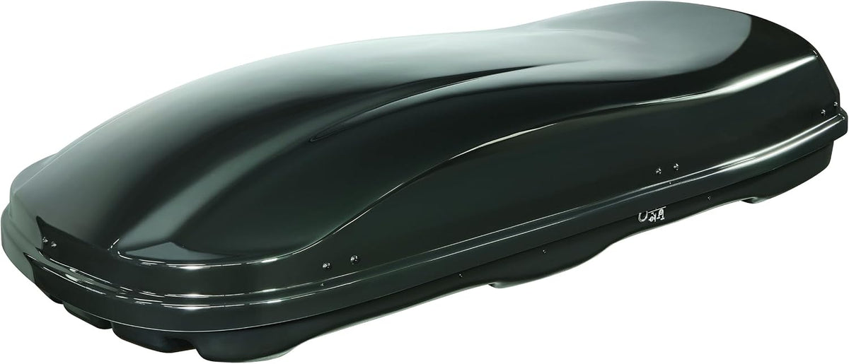 Cofre de techo Farad Marlin 680L negro metalizado con red de fijación elástica - Apertura lateral doble, homologación TÜV-GS, 5 años de garantía - Cierre centralizado de 3 puntos con llave de seguridad