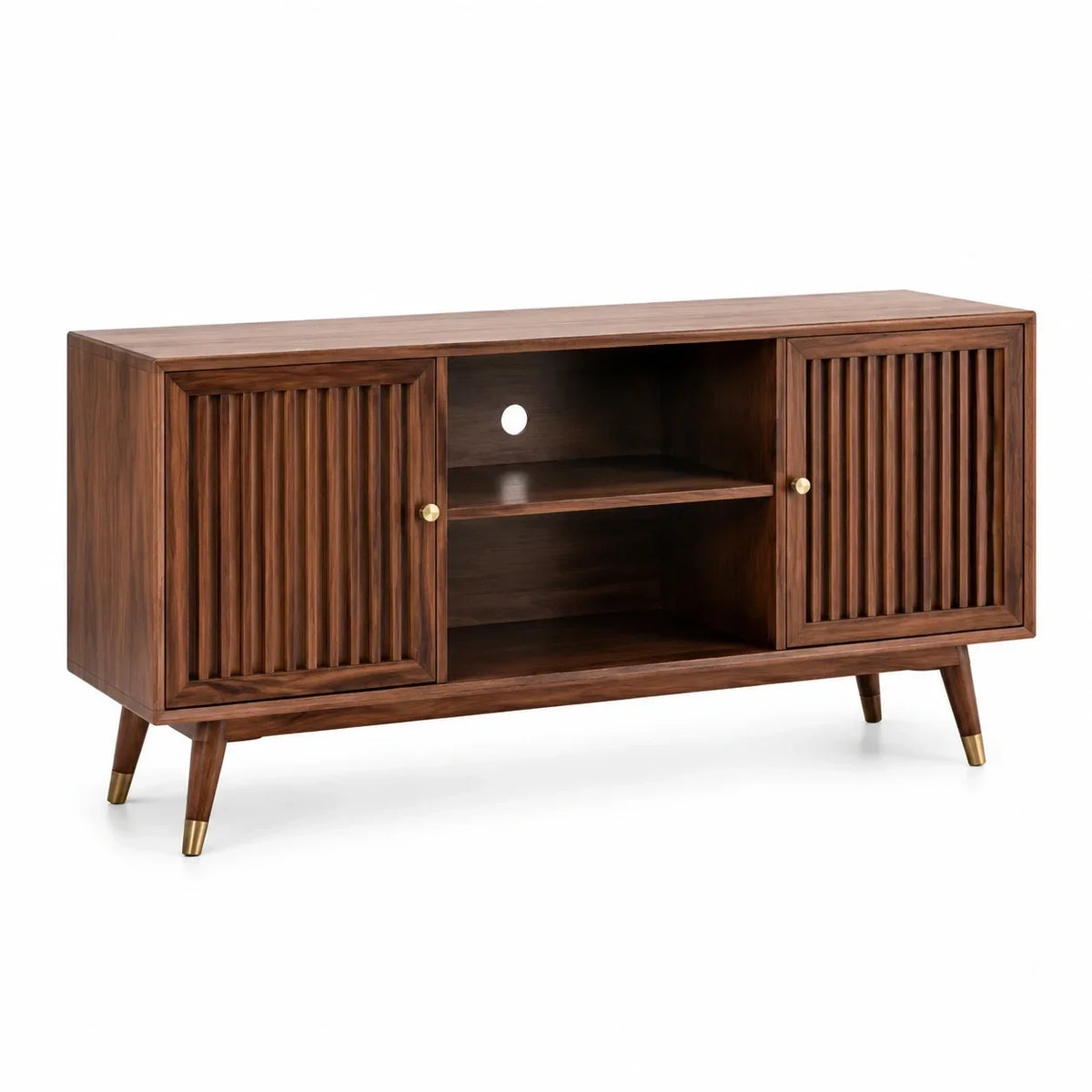 Aparador de madera de nogal con puertas de listones 150x40x60cm