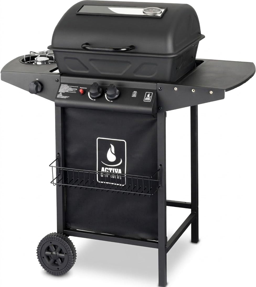 ACTIVA Halifax Lavastein - Parrilla de gas con piedras de lava y funda protectora | Quemador principal de 5,5 kW de regulación continua para una barbacoa perfecta
