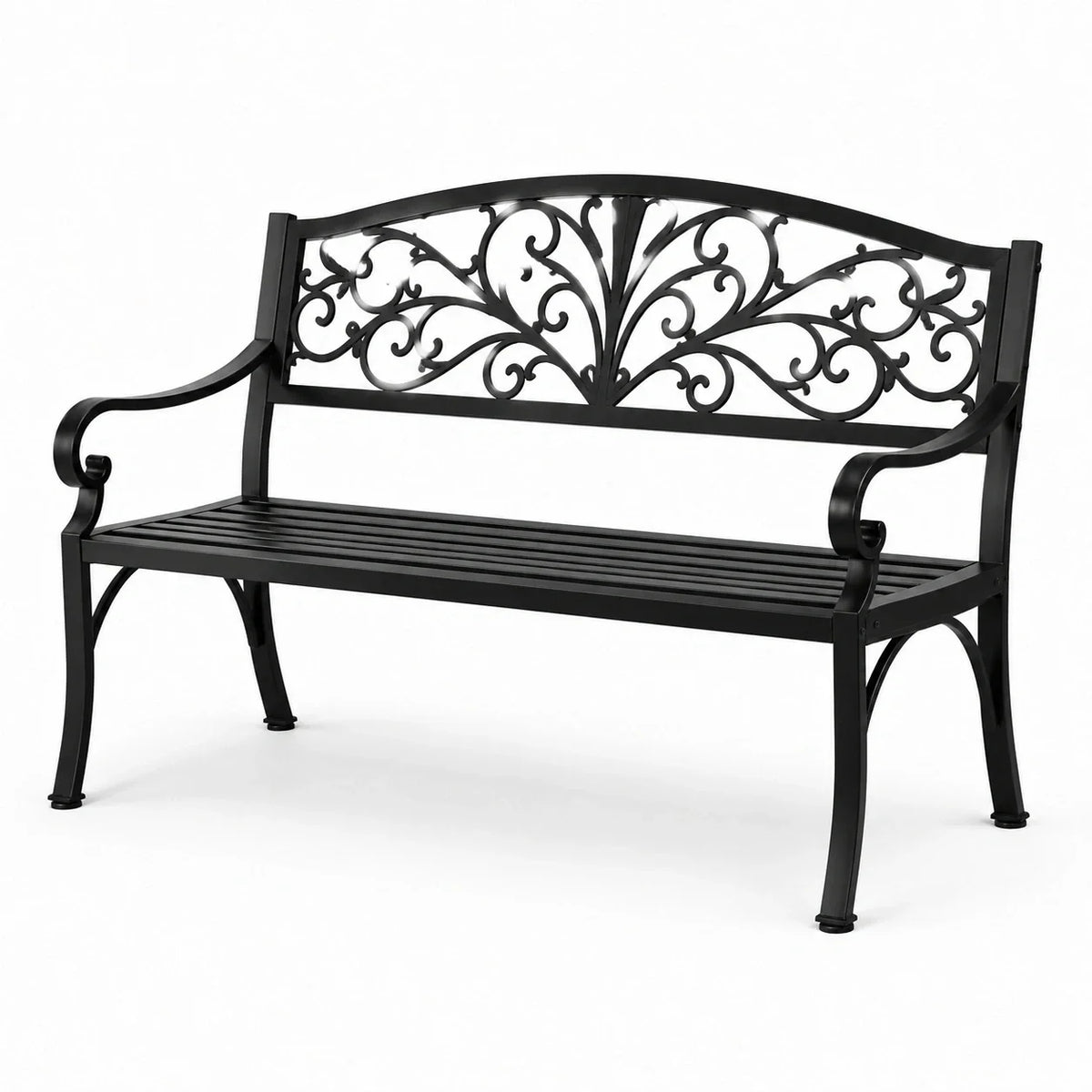 Banco de jardín de metal negro, 127 cm