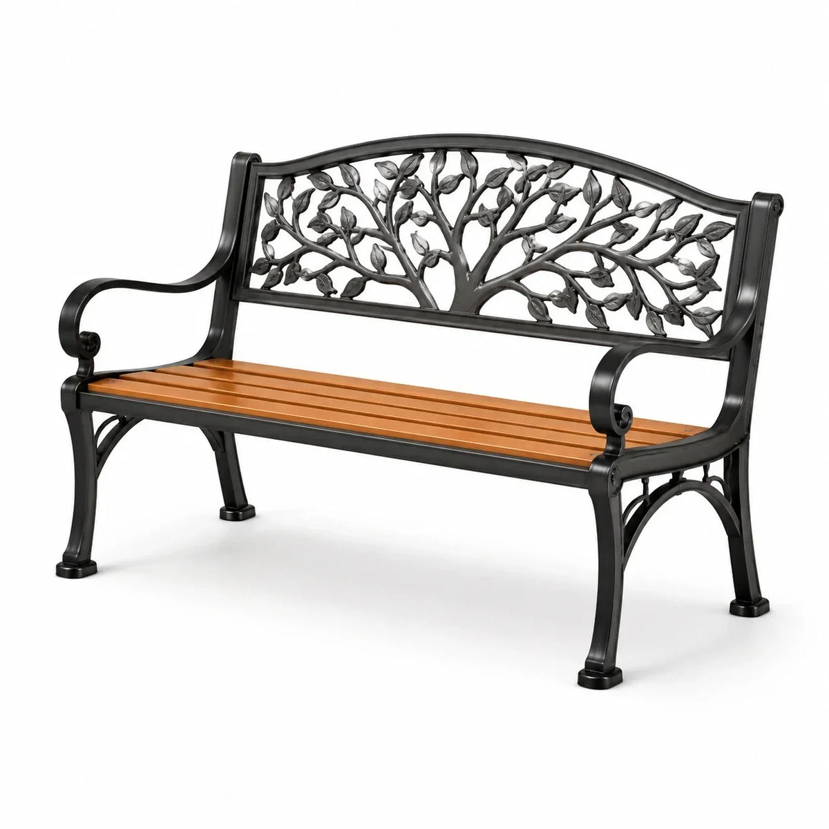 Banco de jardín de hierro y madera 125x60x80cm negro/marrón