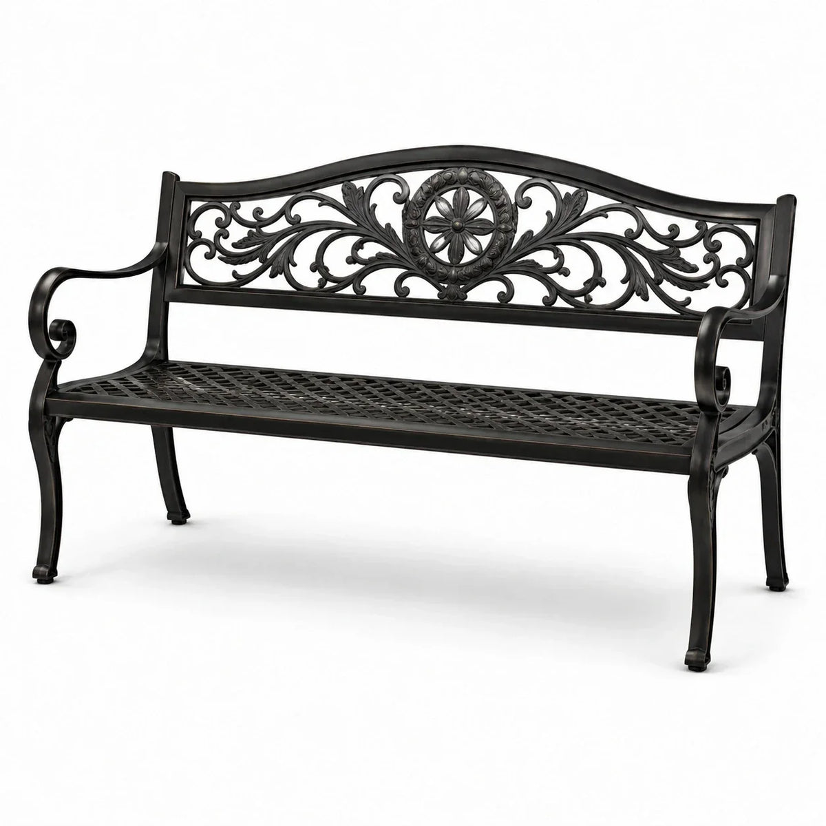 Banco de jardín de hierro fundido, negro