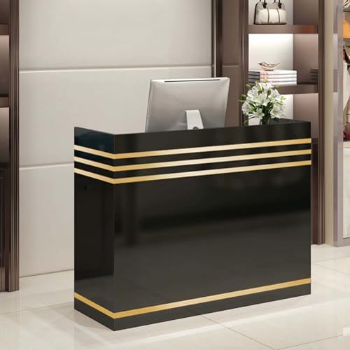 Mostrador de recepción moderno con 2 cajones con cerradura, mesa de caja para comercios, cajeros, recepción, muebles de oficina elegantes para espacios profesionales