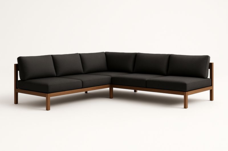 Sofá rinconero modular negro con estructura de madera 300x300x85 cm