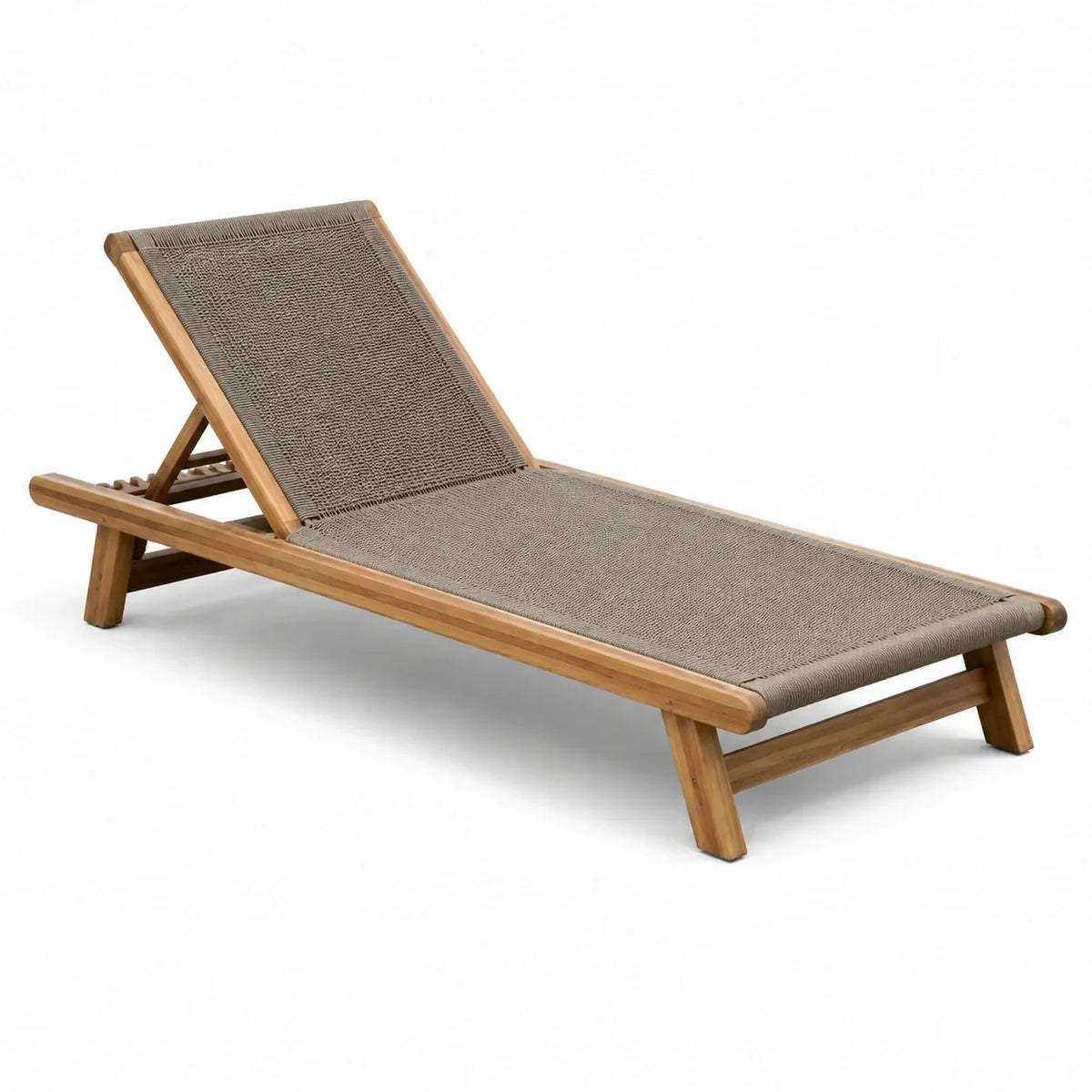 Tumbona de teca con tejido textil marrón