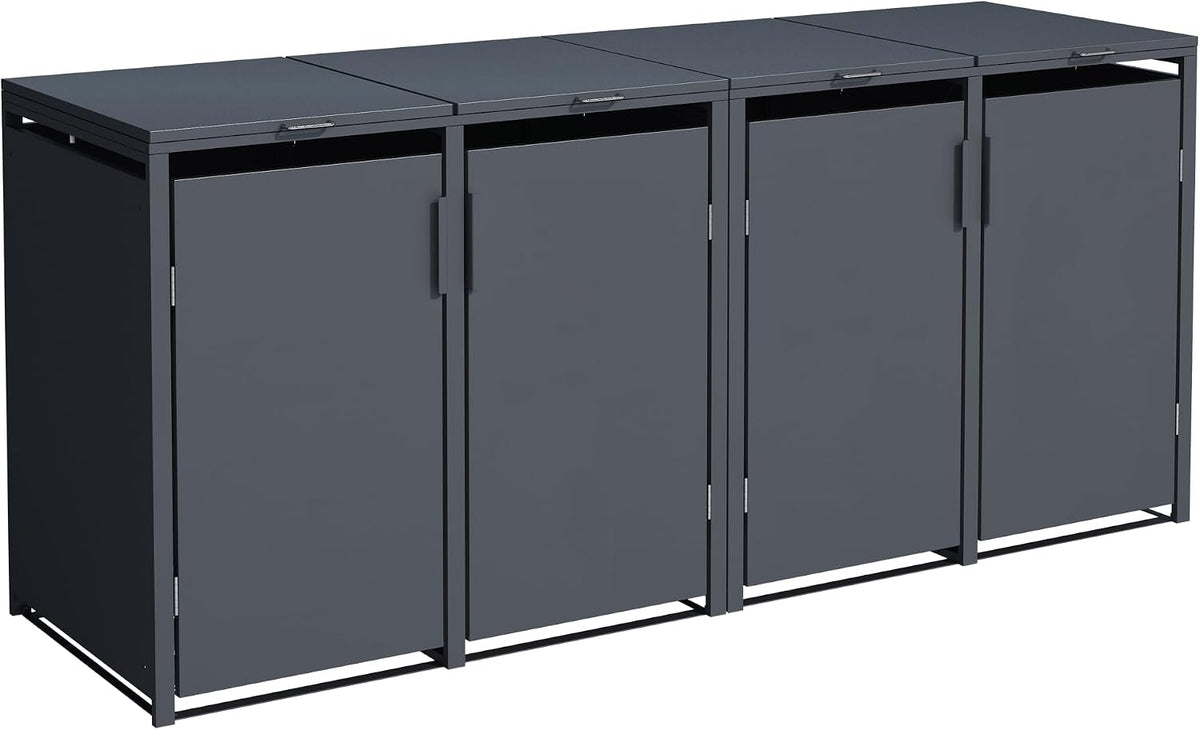DEGAMO Mülltonnenbox, cobertizo para 4 cubos de basura MÜNCHEN para 4 cubos de 120 y 240 litros, acero galvanizado, color antracita