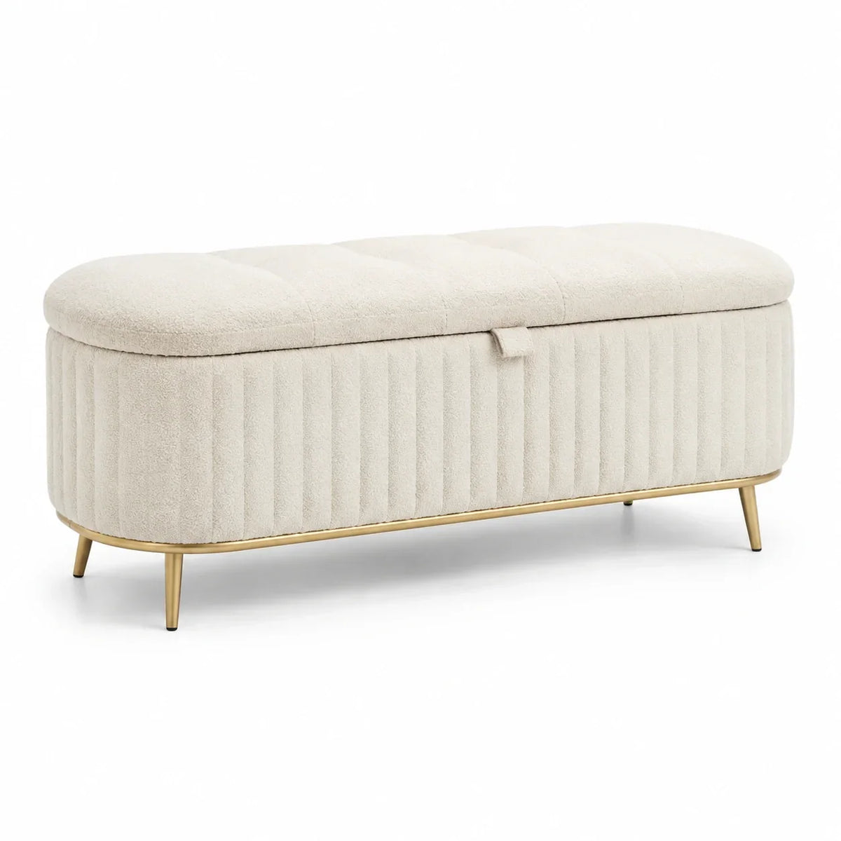 Banco tapizado con almacenamiento tela bouclé beige 120x45x40 cm
