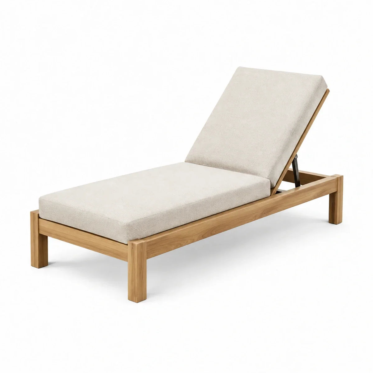 Tumbona de jardín ajustable de madera de teca con cubierta de poliéster, beige