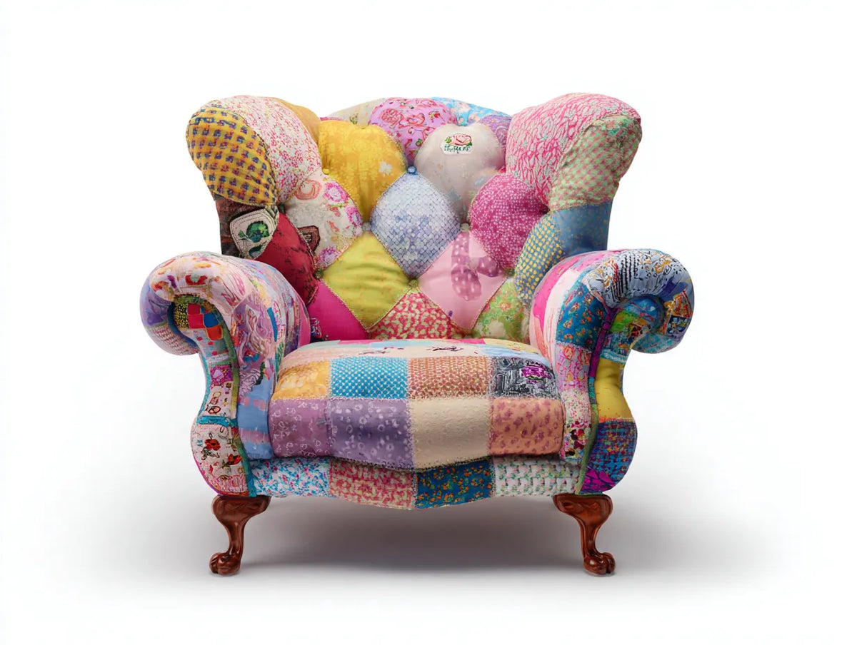 Sillón de tela-Tela-Madera-88x90x102 cm-Multicolor-Estilo patchwork vintage