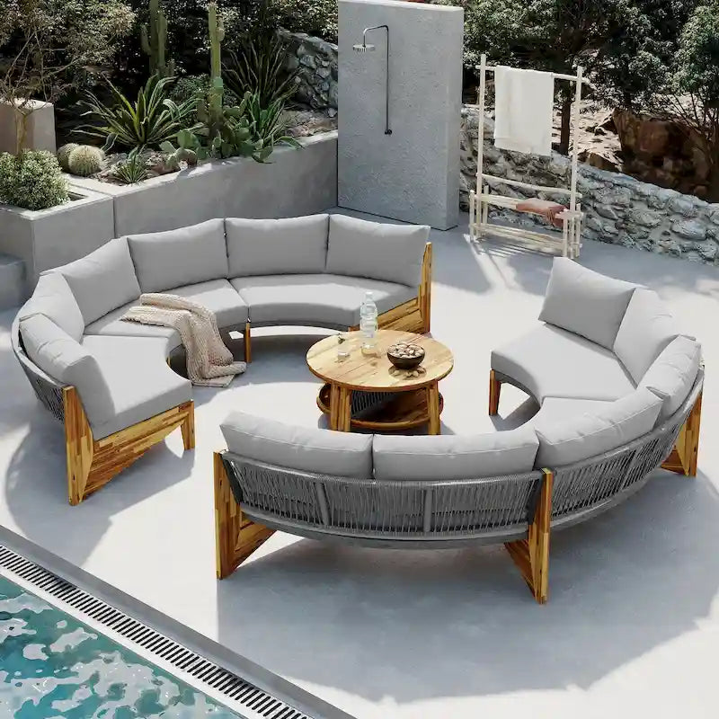 Conjunto de muebles de exterior para 6 personas con cojines y 1 mesa de centro