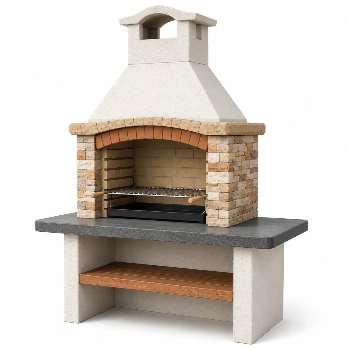 Chimenea de barbacoa de piedra y cerámica beige/gris