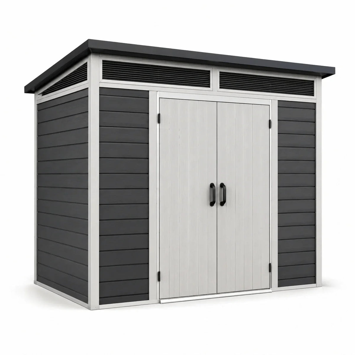 Caseta de jardín de polipropileno 277x218x226 cm gris/blanco