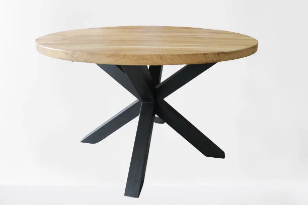 Serie UNA | Mesa de madera maciza redonda - Roble - incluye pata de mesa Matrix - varios tamaños y colores | Diámetro: 100 - 160 cm