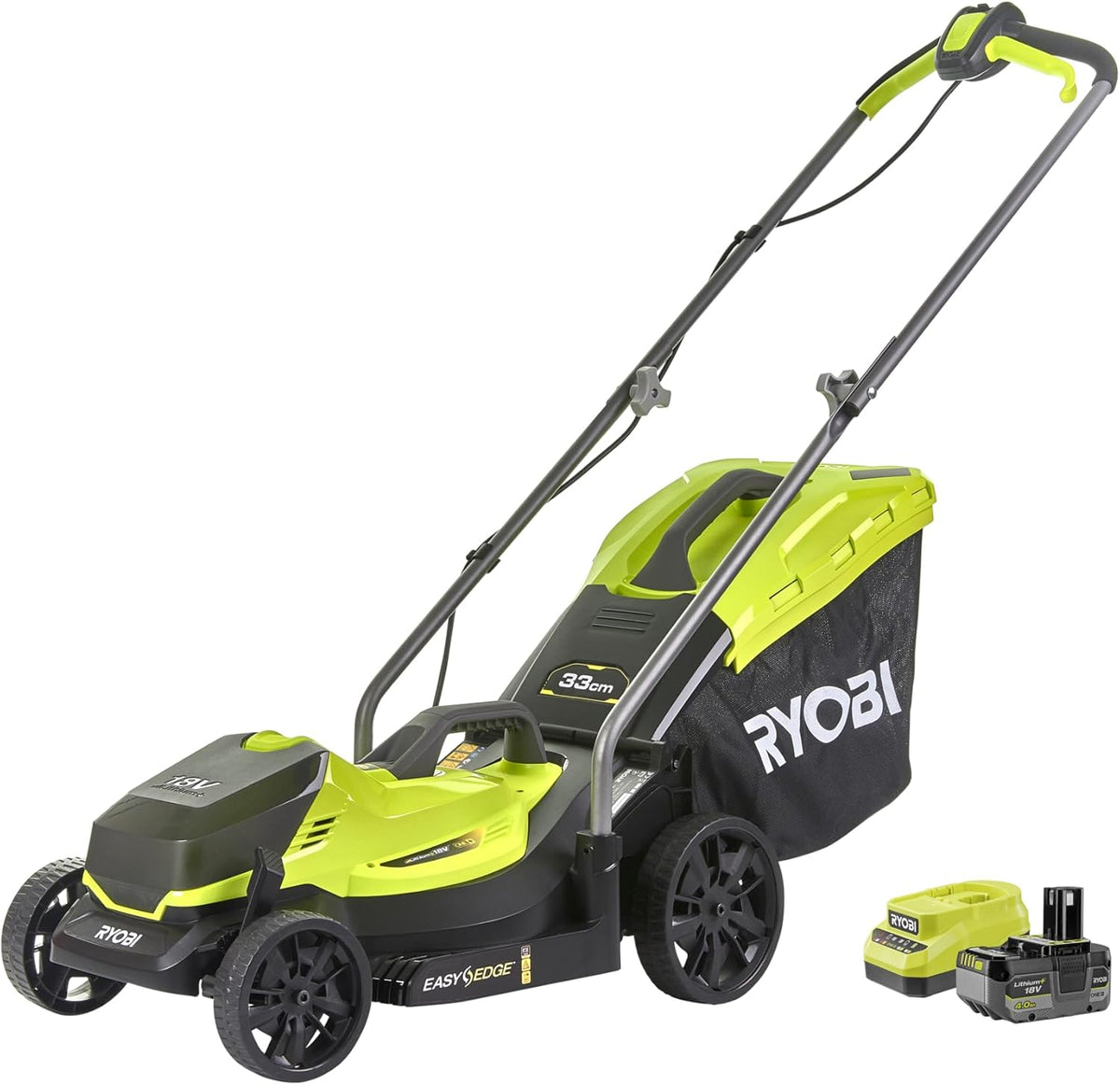 Cortacésped a batería RYOBI 18 V ONE+ RLM18X33B40, 33 cm de ancho de corte