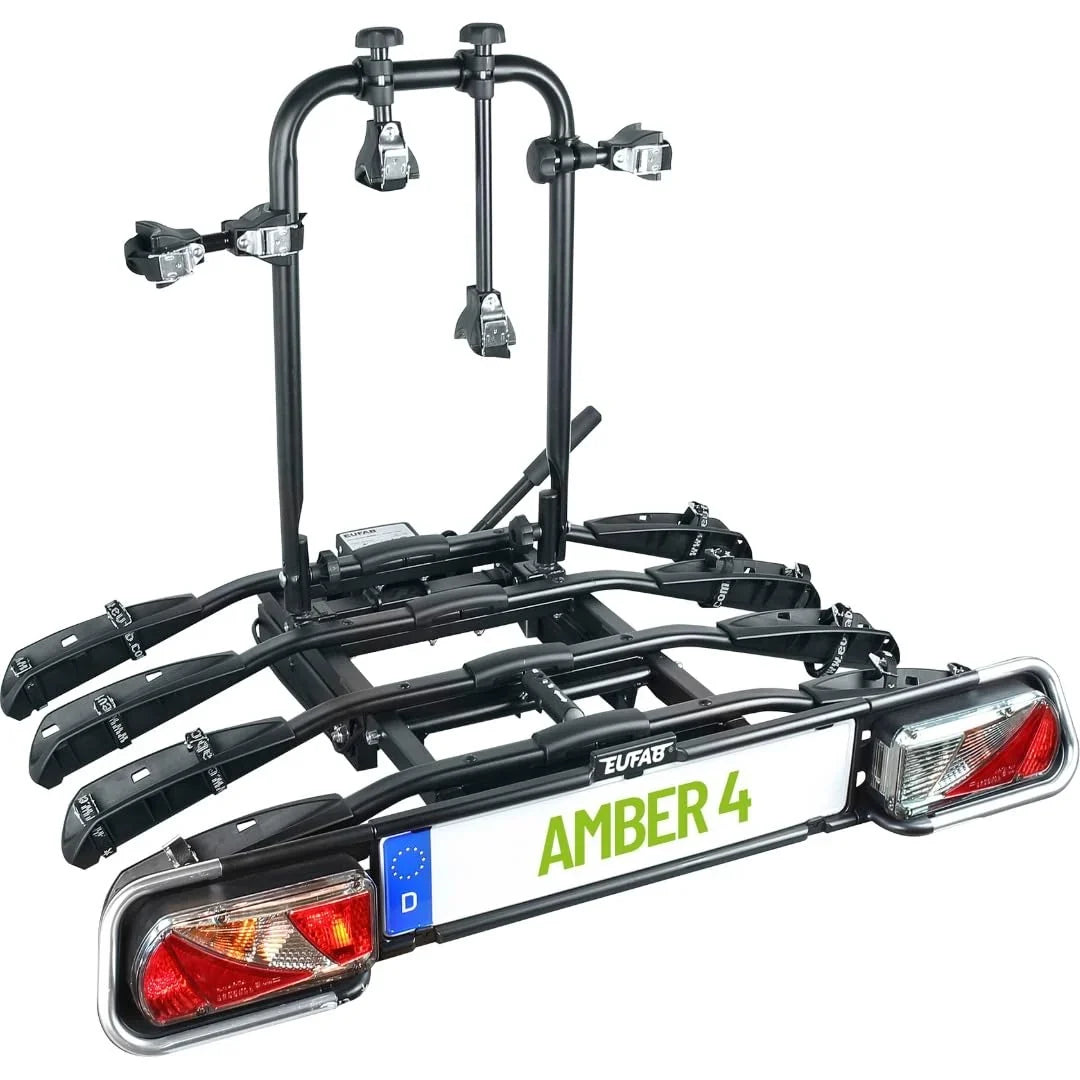 Portabicicletas AMBER 4 para bola de remolque modelo 11556 4 bicicletas 60 kg plegable conector de 13 polos 72 x 102 x 83 cm