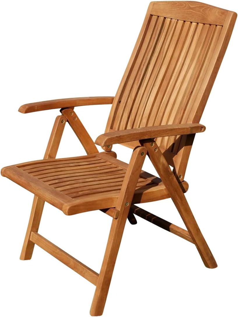 ALEOS. Sillón de jardín de teca con respaldo alto, silla de jardín, sillón, silla de madera, silla plegable, muebles de jardín de madera, muy robusto, ajustable en 7 posiciones. Modelo: Tobago, tamaño: 1 unidad