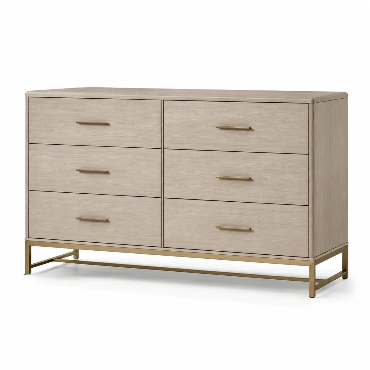 Cómoda de madera con 6 cajones, estructura de metal