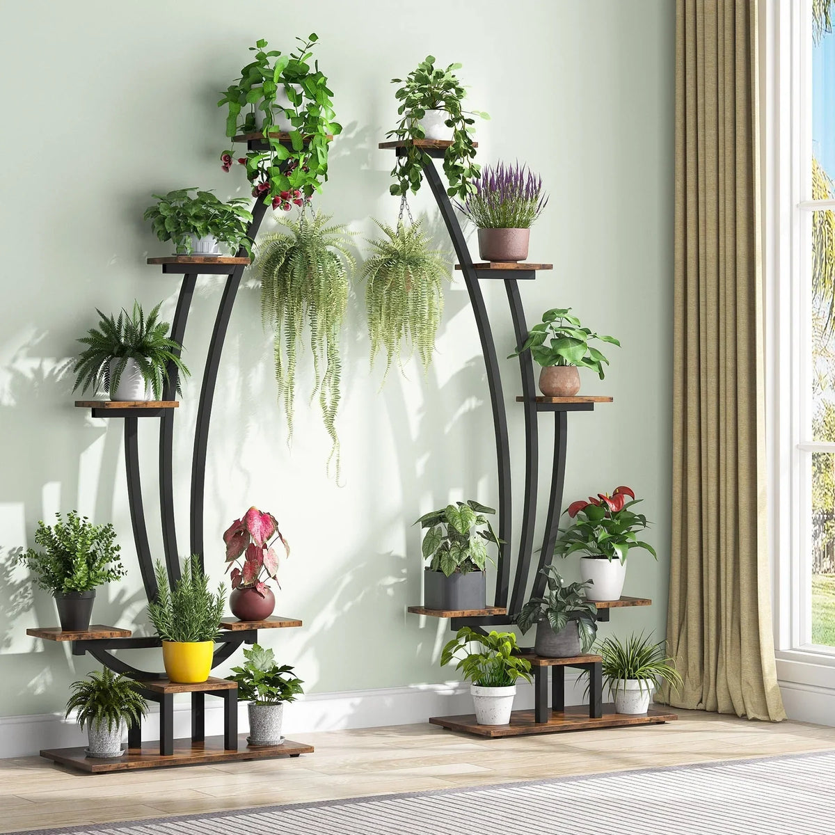 Soporte para plantas de interior, estante para flores de 6 niveles para jardín en casa - Juego de 2