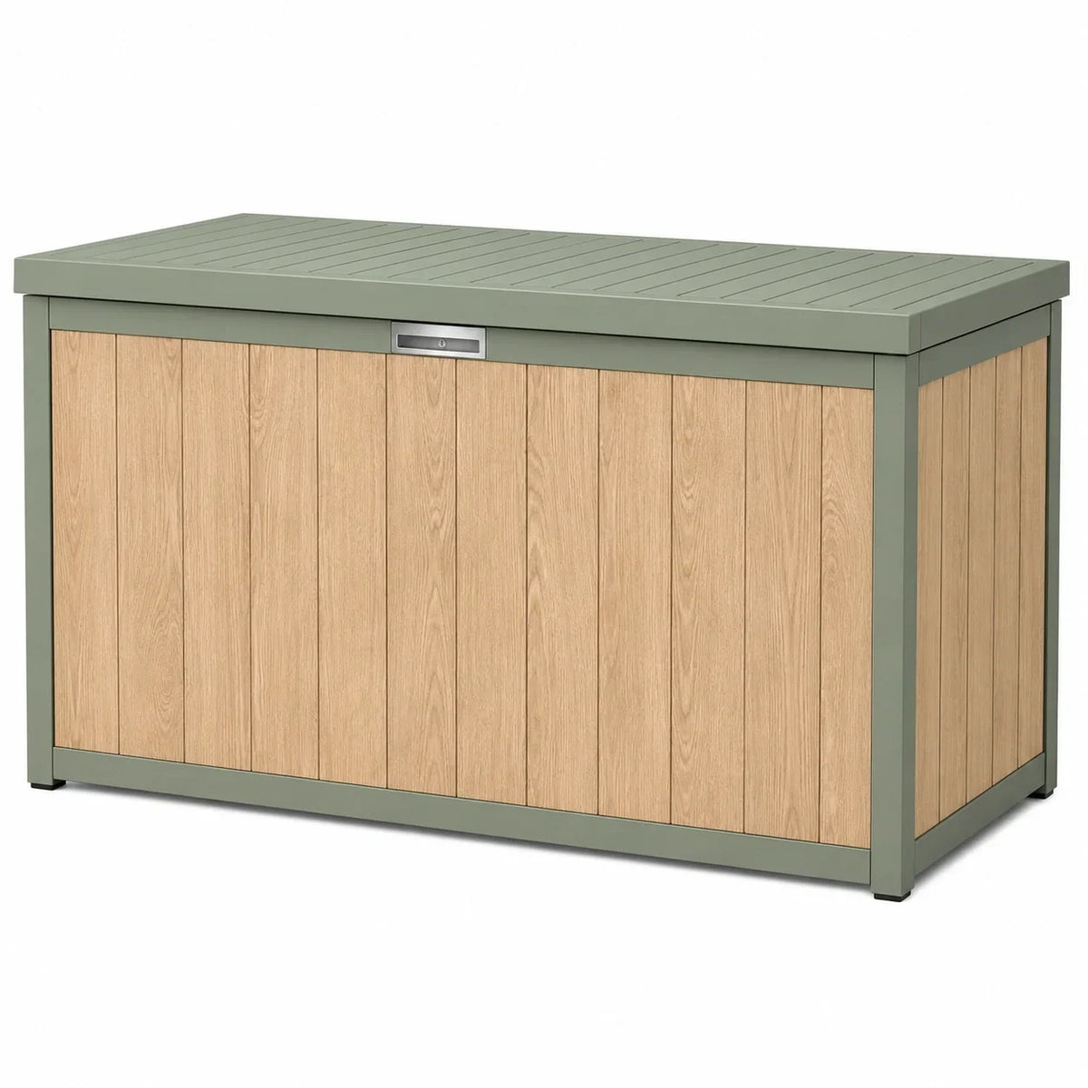 Caja de jardín de acero y polipropileno con aspecto de madera, 120x60x63 cm, verde