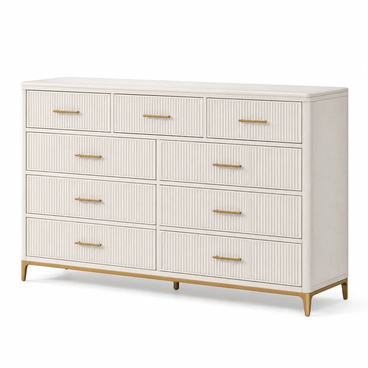 Cómoda de 9 cajones de MDF blanco/metal