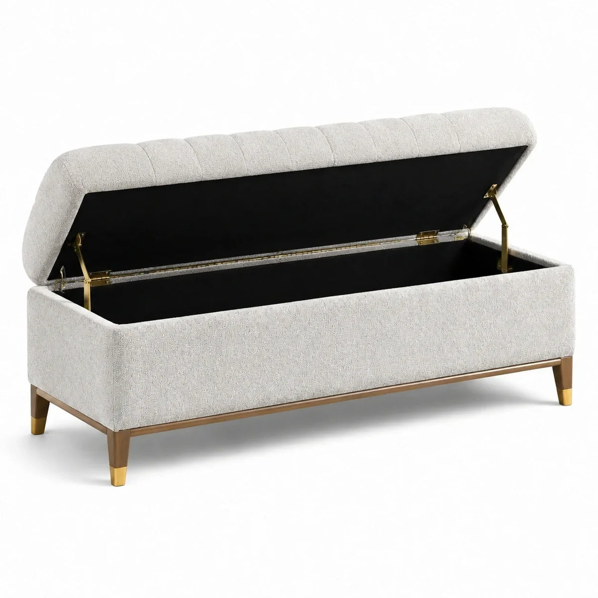Banco de almacenamiento de poliéster con patas de metal 120 cm x 40 cm x 45 cm beige