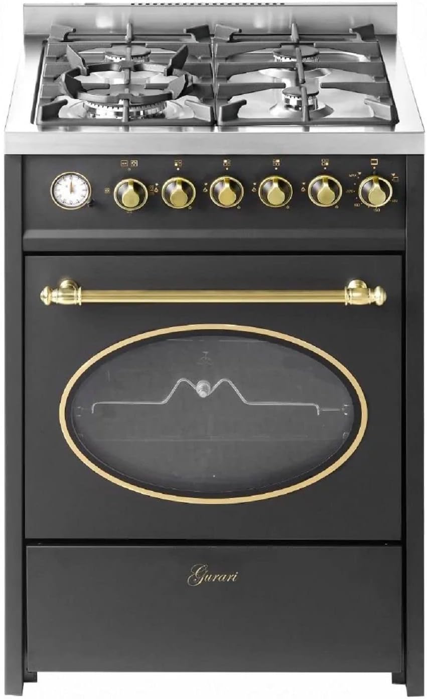 Cocina de gas GURARI con horno a gas GCH G 614 BR independiente 60 cm | Grill a gas | Rustipollo | Temporizador analógico eléctrico con función STOP | Cajón con sistema push-pull | Control de gas | Cocina tipo Range Cooker gas natural/propano
