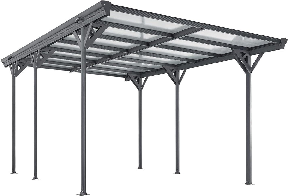 Cochera Juskys con techo plano 5x3 m - Cubierta de aluminio con placas alveolares - Refugio para coches - Montaje independiente - Gris oscuro