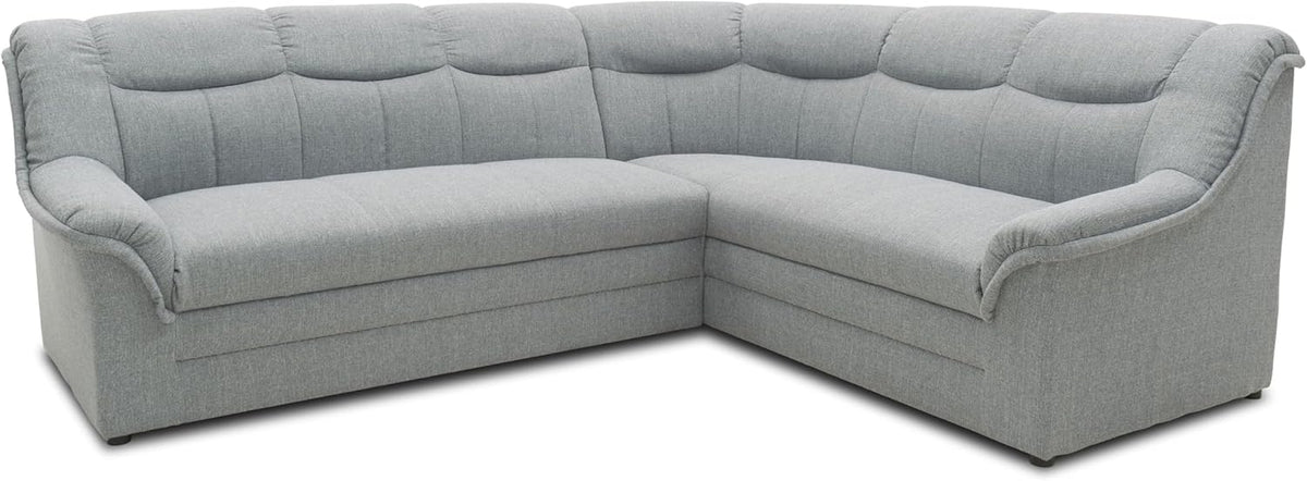 Colección DOMO. Sofá rinconera Berlín, sofá en L atemporal, 3 plazas a la izquierda con función cama y acolchado de muelles, sofá en forma de L, 205 x 250 x 89 cm, plateado