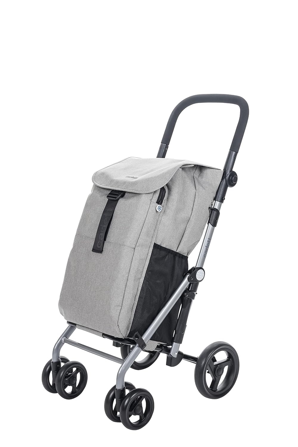 Carro de la compra Carlett de 4 ruedas plegable, bolsa extraíble de gran capacidad 53L / 15kg y bolsa térmica de 10L, manillar ajustable, freno de seguridad, convertible en 2 ruedas, Classic Duo, blanco