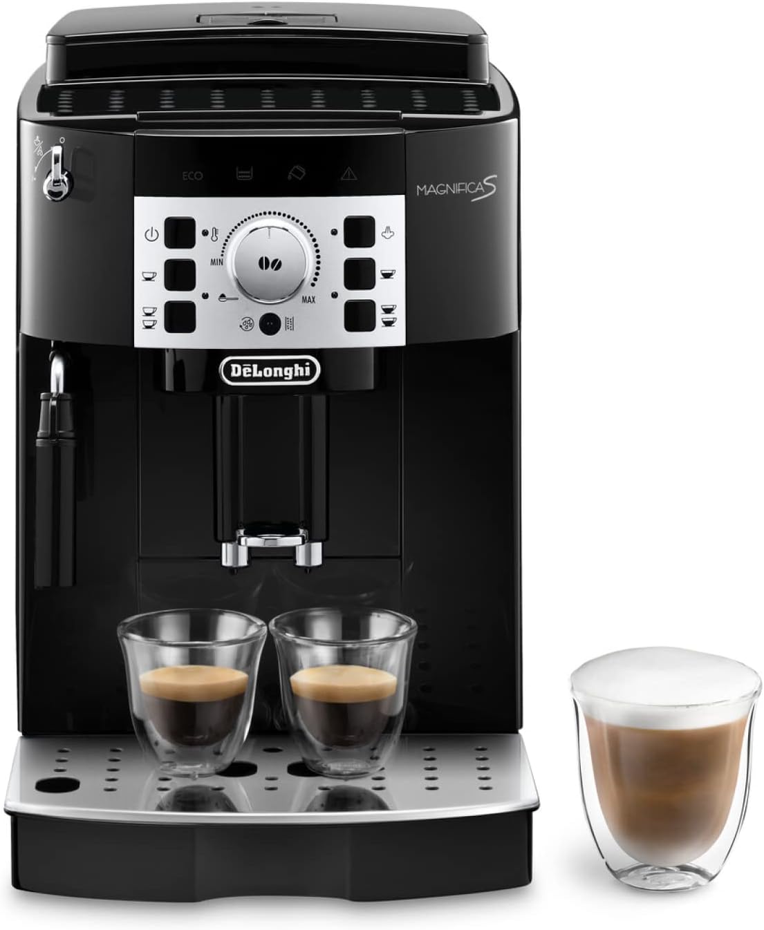 De'Longhi Magnifica S ECAM11.112.B, cafetera superautomática con boquilla para espuma de leche para capuchino, con botones de selección directa para espresso y mando giratorio, función para 2 tazas, negro