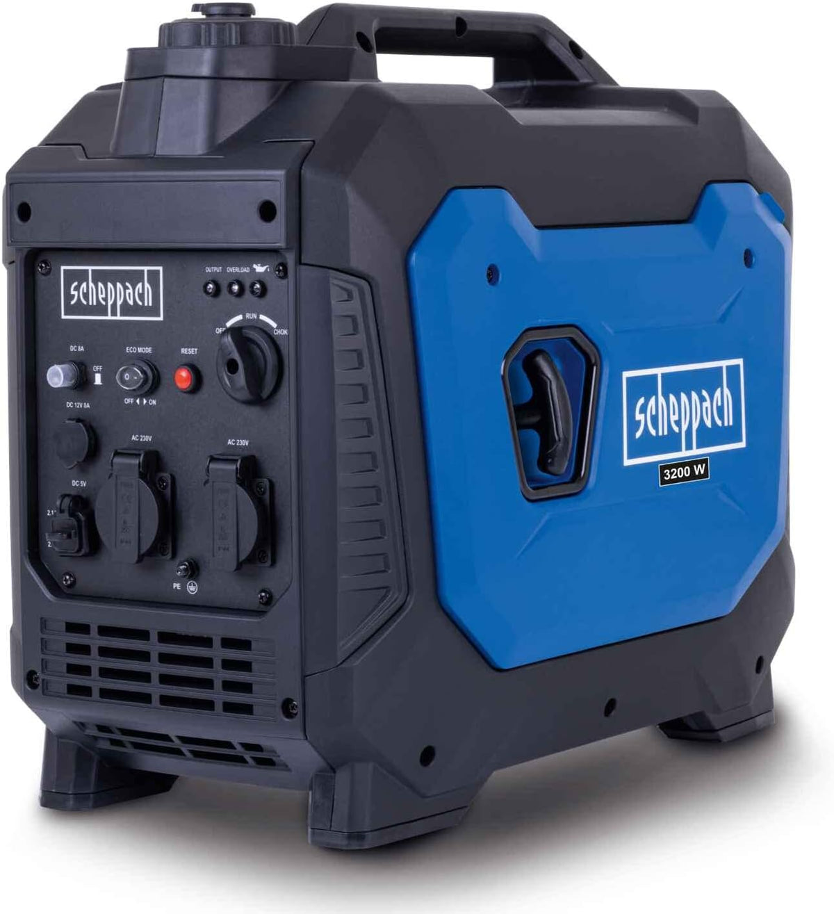 Generador eléctrico inversor de gasolina Scheppach SG3500i | con tecnología inverter para electrónica sensible | 3500W | tomas de corriente 2x230V / 2xUSB tipo A / 1x12V CC | 66 dB de nivel sonoro