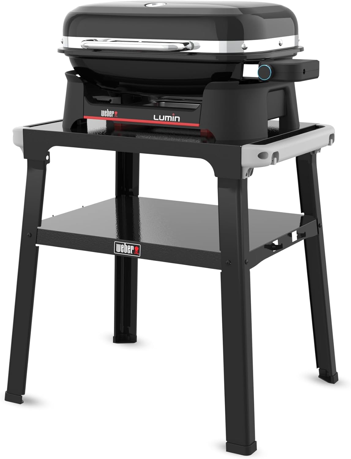 Barbacoa eléctrica Weber Lumin con soporte/Hasta 315 °C, con termómetro en la tapa, rejillas de hierro fundido vitrificado, superficie de cocción de 33 x 49 cm, negro (92010879)
