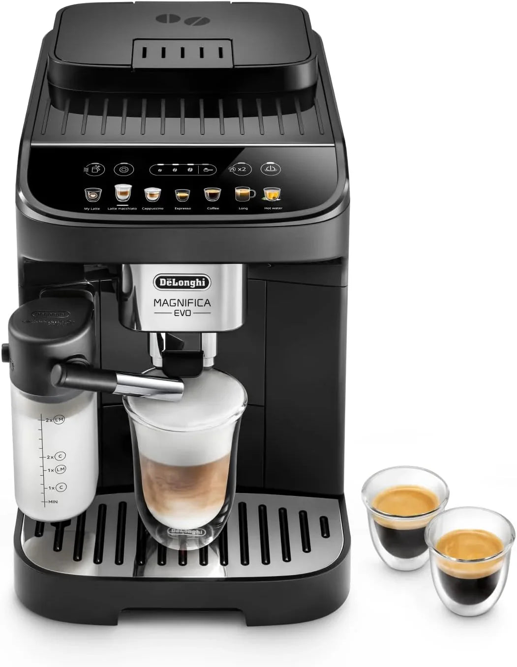 Cafetera superautomática De'Longhi Magnifica Evo ECAM 292.81.B con sistema de leche LatteCrema, 7 botones de selección directa para cappuccino, espresso y otras especialidades de café, función de 2 tazas, negro