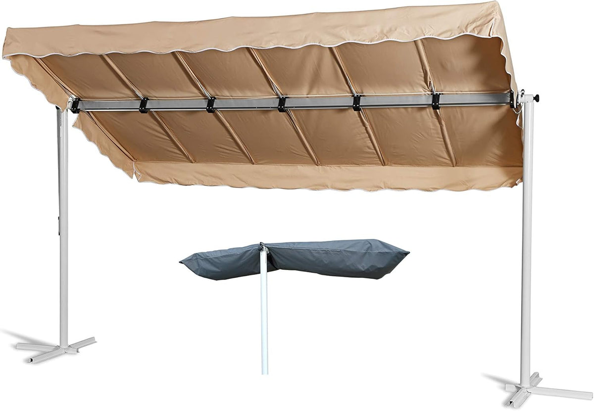 GRASEKAMP Calidad desde 1972 Toldo independiente Dubai Beige 375x225cm con funda protectora Pérgola para terraza Toldo plegable Toldo móvil Tipo acordeón