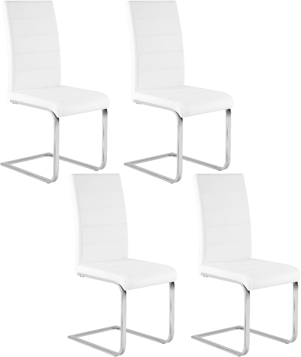 WOLTU Juego de 4 sillas de comedor, silla cantilever, silla voladiza, silla de cocina, silla tapizada, con respaldo alto, piel sintética, para comedor, mesa de comedor, cocina, sala de estar, oficina, blanco, BH378ws-4