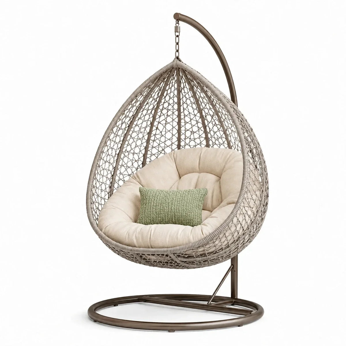 Sillón colgante de metal beige con cojín