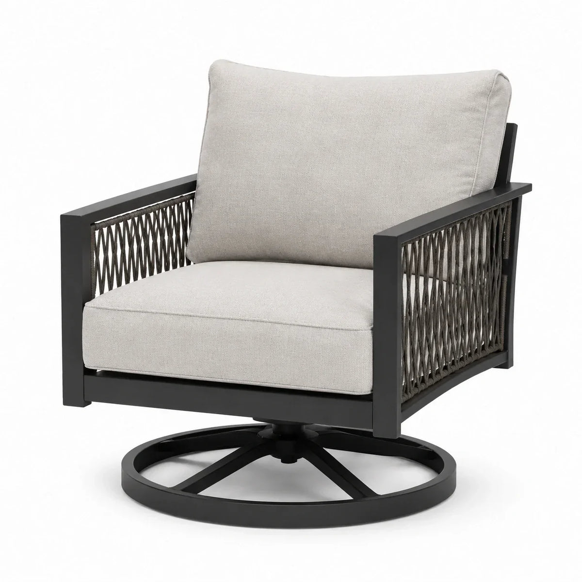 Sillón giratorio de aluminio y poliéster con cojín beige