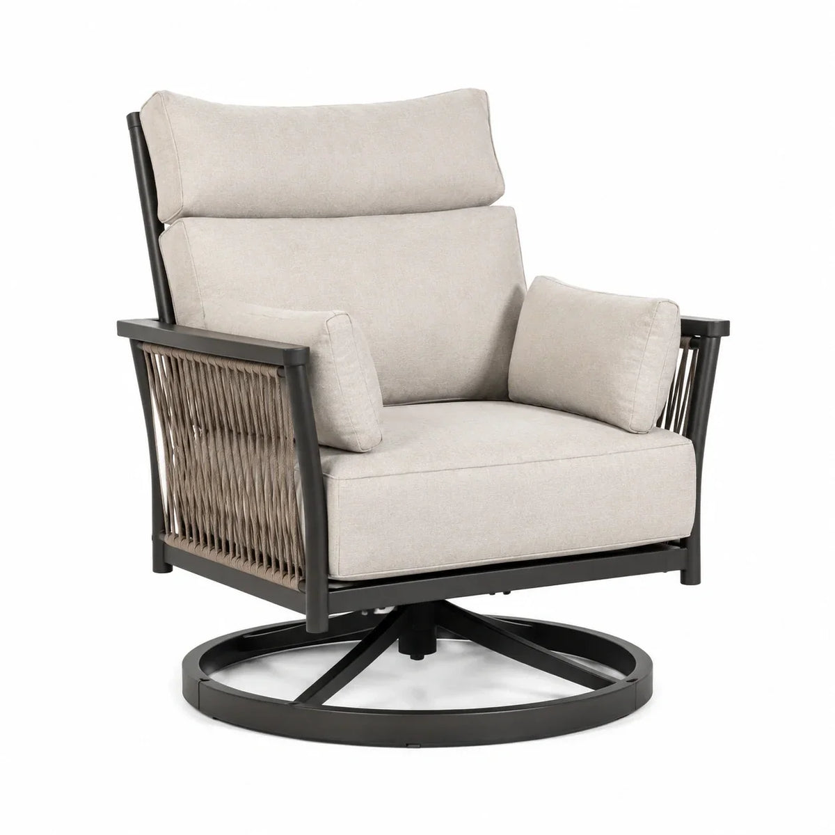 Sillón giratorio de exterior con estructura de aluminio y columpio de poliéster, beige