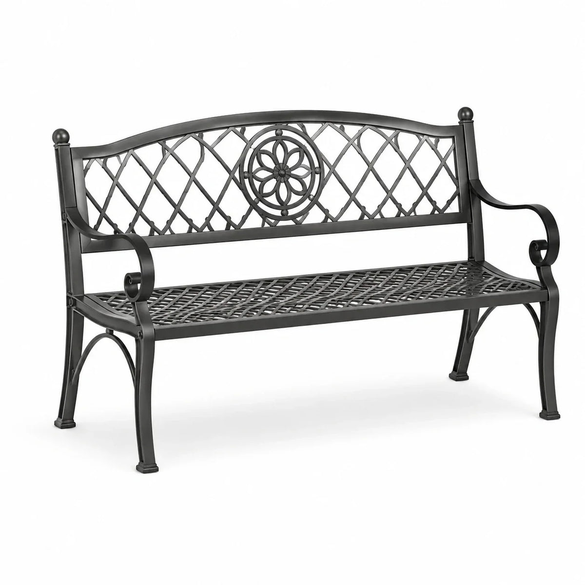 Banco de jardín de hierro fundido negro 120 cm