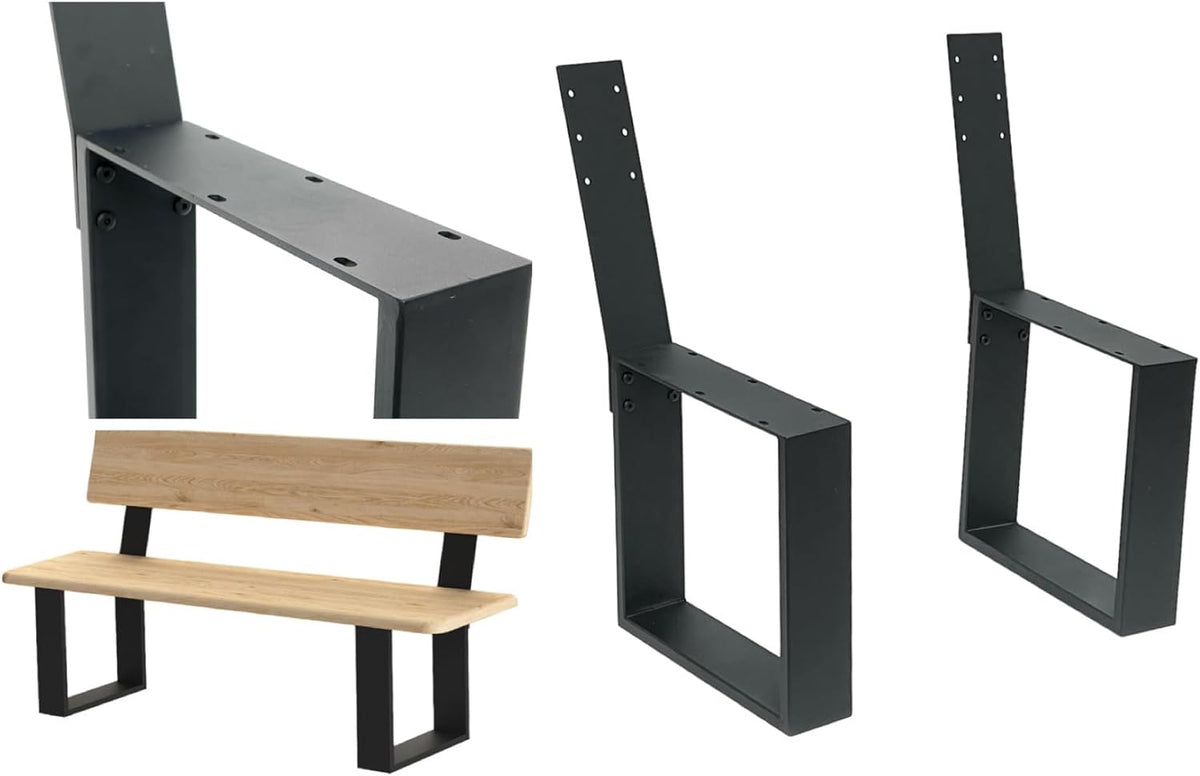 DanDiBo 2X Patas de banco de metal negro con respaldo, conjunto de patas de banco sólido para bricolaje, 96478, estructura de asiento para banco de jardín, base de banco robusta y estable