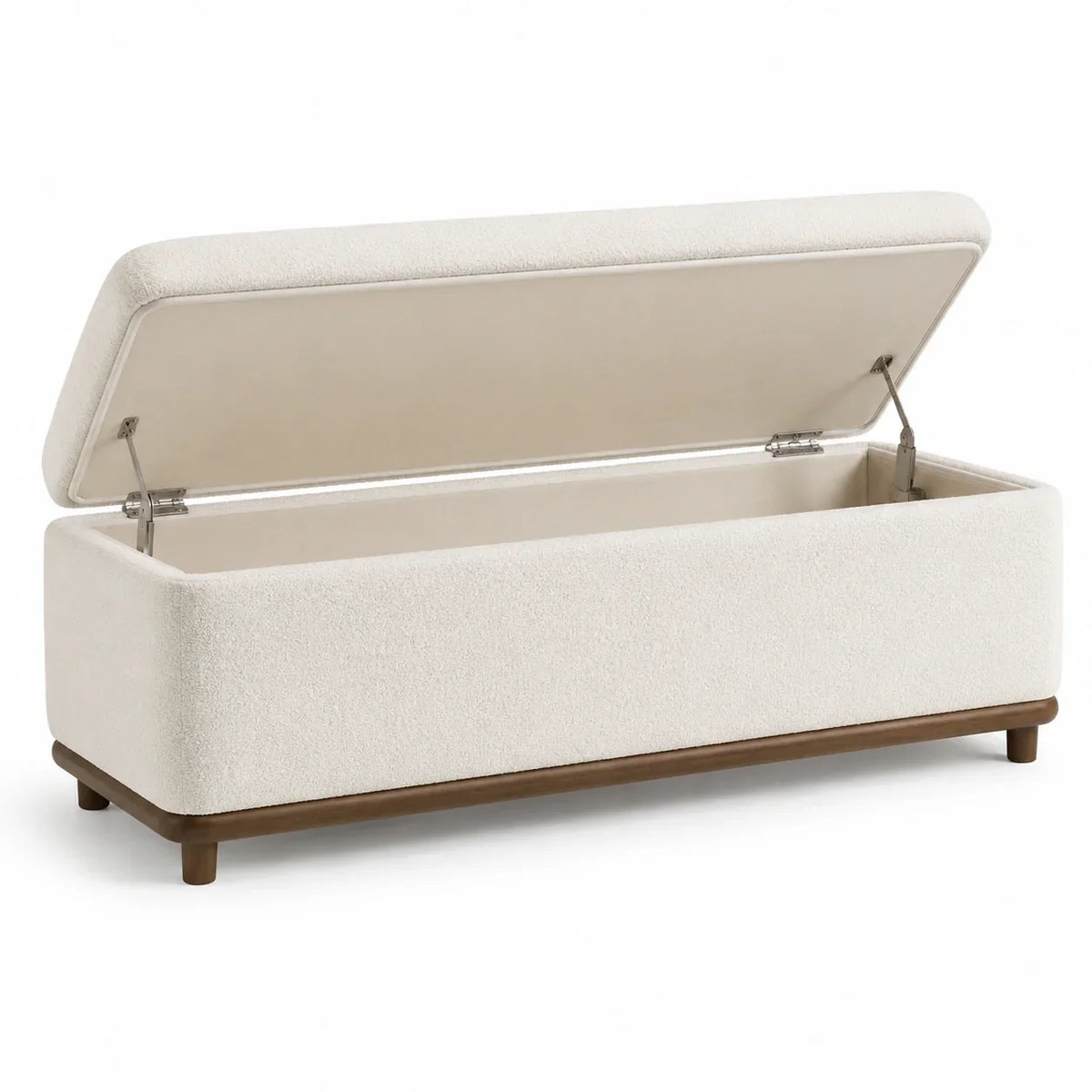 Banco de almacenamiento de tela y madera 120x40x45 cm beige