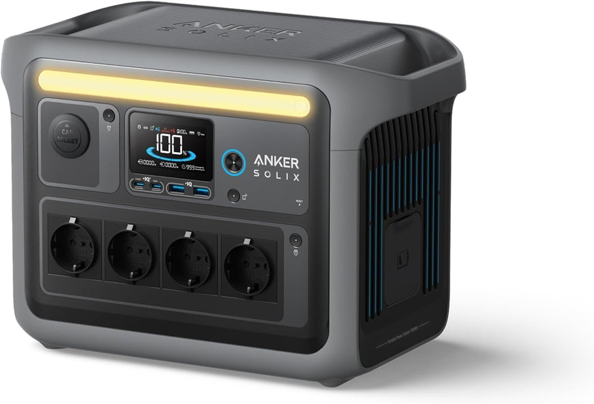 Estación de energía portátil Anker SOLIX C1000, LiFePO4, generador solar de 1800W, carga al 100% en 58 minutos con modo UltraFast, estación de energía LFP para exteriores, camping y reserva de energía (panel solar opcional)