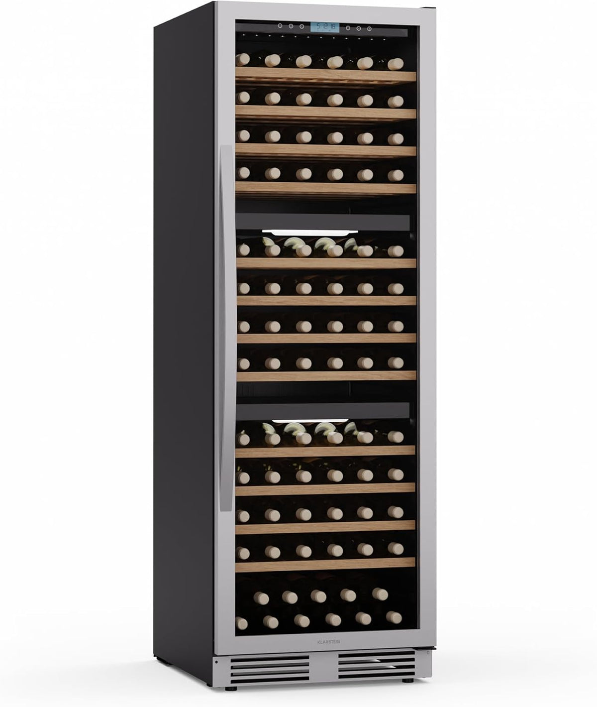 Vinoteca Klarstein Vinovilla Trio – 144 botellas, 3 zonas, 5–20°C, iluminación LED, protección UV, de libre instalación, armario climatizado para vinos